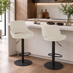 Ensemble de 2 tabourets de bar HD Milet B, similicuir crème