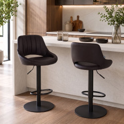 Ensemble de 2 tabourets de bar HD Milet B, similicuir brun