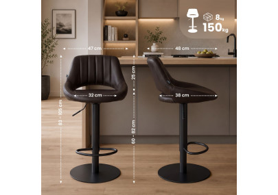 Ensemble de 2 tabourets de bar HD Milet B, similicuir brun