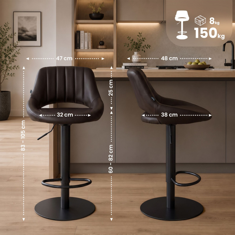 Ensemble de 2 tabourets de bar HD Milet B, similicuir brun