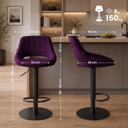 Ensemble de 2 tabourets de bar HD Milet B en tissu violet