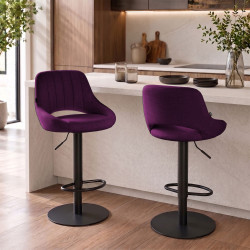 Ensemble de 2 tabourets de bar HD Milet B en tissu violet