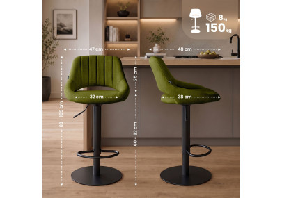 Ensemble de 2 tabourets de bar HD Milet B en tissu vert