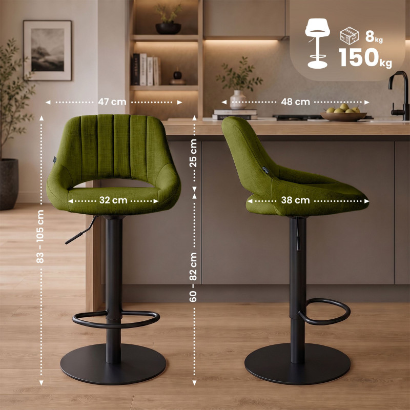 Ensemble de 2 tabourets de bar HD Milet B en tissu vert