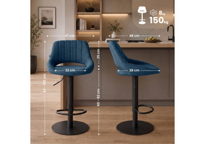 Ensemble de 2 tabourets de bar HD Milet B en tissu bleu