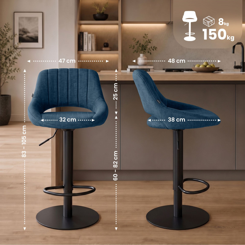 Ensemble de 2 tabourets de bar HD Milet B en tissu bleu
