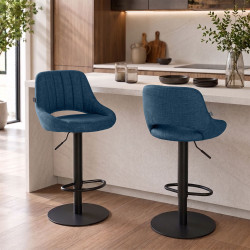 Ensemble de 2 tabourets de bar HD Milet B en tissu bleu