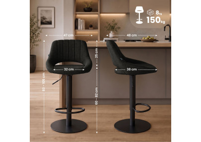 Ensemble de 2 tabourets de bar HD Milet B en tissu gris foncé