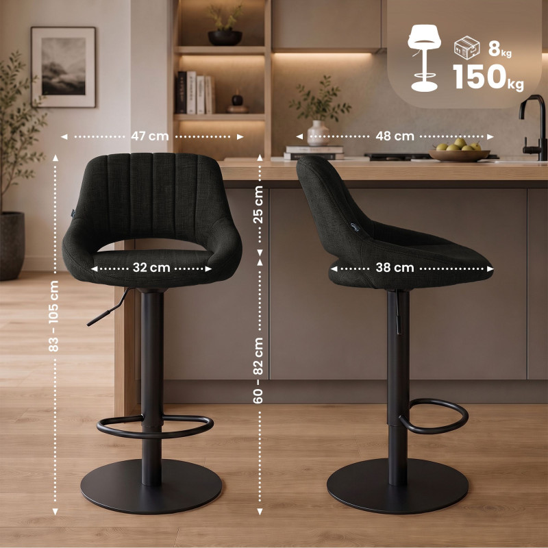 Ensemble de 2 tabourets de bar HD Milet B en tissu gris foncé
