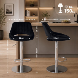Ensemble de 2 tabourets de bar HD Milet C en velours noir