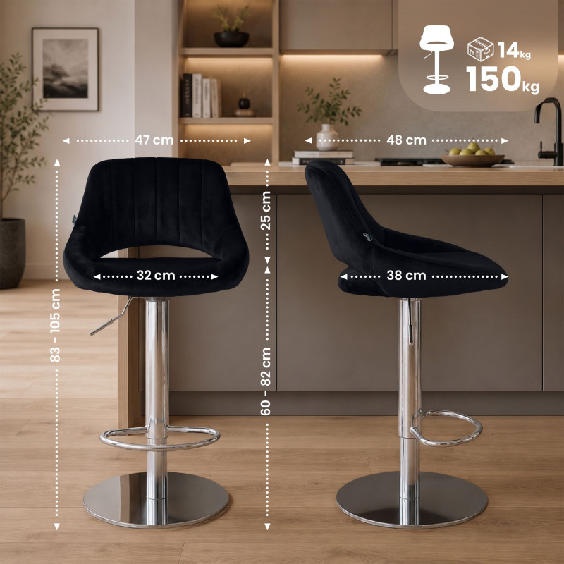 Ensemble de 2 tabourets de bar HD Milet C en velours noir