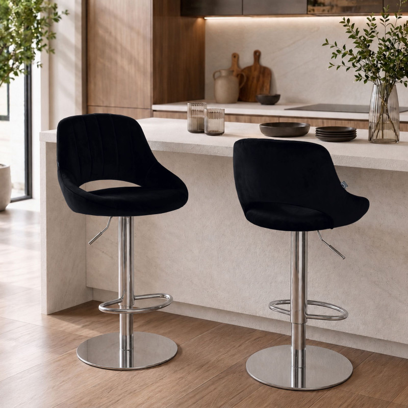 Ensemble de 2 tabourets de bar HD Milet C en velours noir