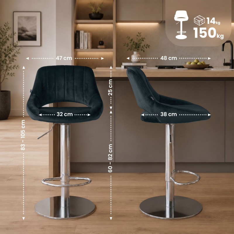 Ensemble de 2 tabourets de bar HD Milet C en velours gris foncé