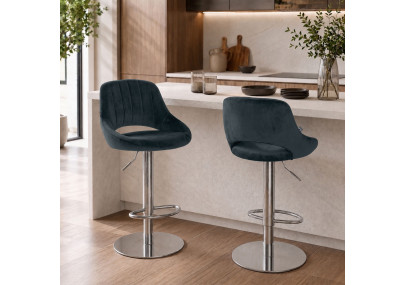 Ensemble de 2 tabourets de bar HD Milet C en velours gris foncé