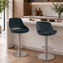 Ensemble de 2 tabourets de bar HD Milet C en velours gris foncé