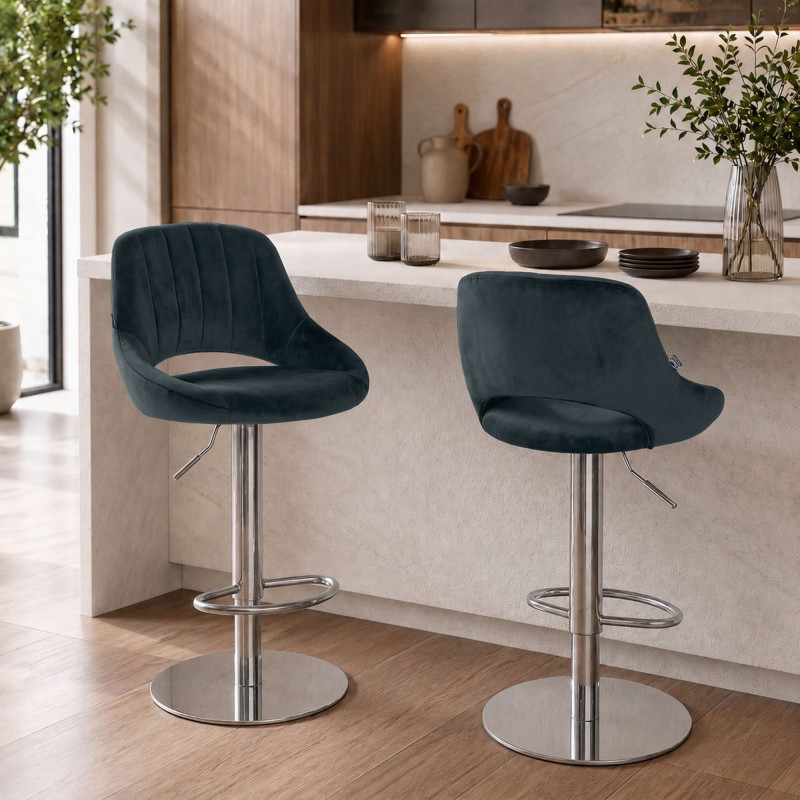 Ensemble de 2 tabourets de bar HD Milet C en velours gris foncé