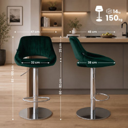 Ensemble de 2 tabourets de bar HD Milet C en velours vert