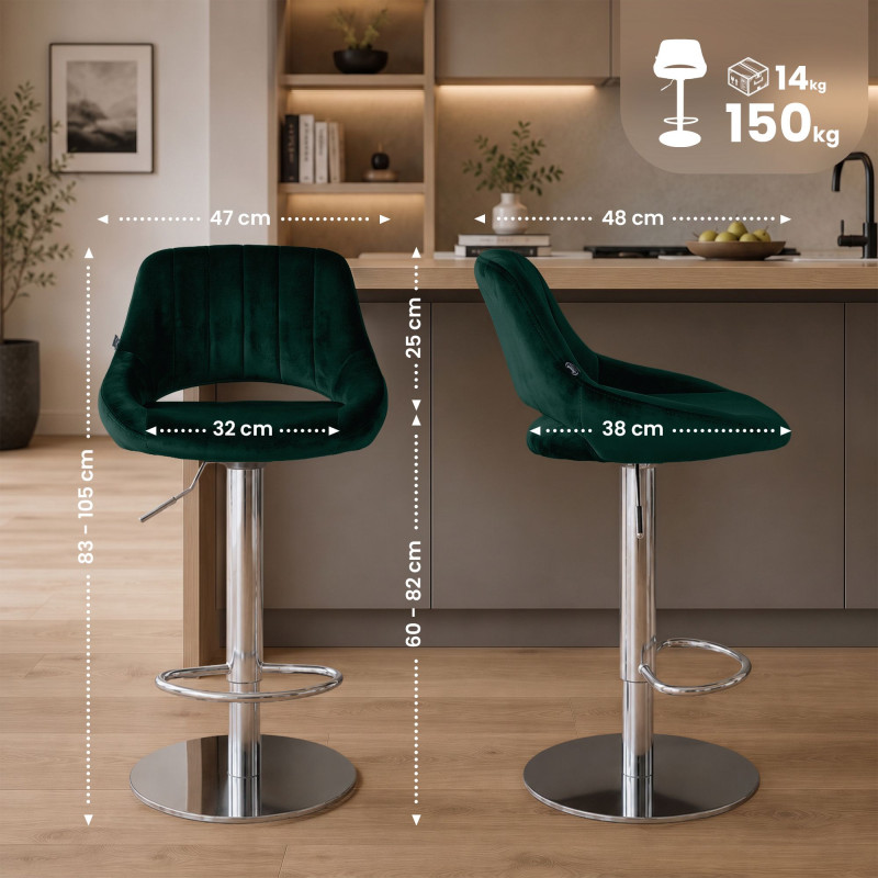 Ensemble de 2 tabourets de bar HD Milet C en velours vert