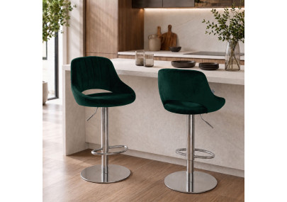 Ensemble de 2 tabourets de bar HD Milet C en velours vert