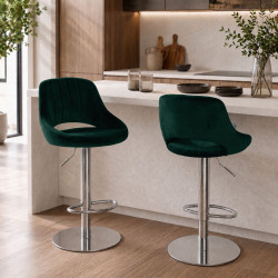 Ensemble de 2 tabourets de bar HD Milet C en velours vert