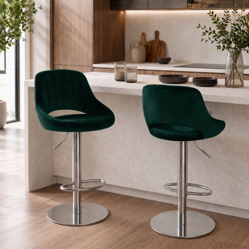 Ensemble de 2 tabourets de bar HD Milet C en velours vert