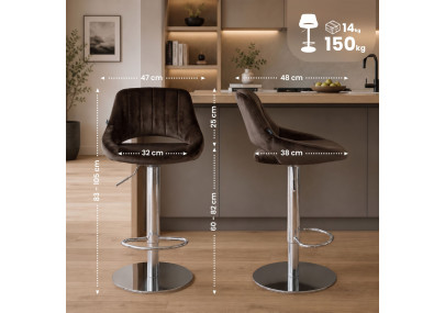 Ensemble de 2 tabourets de bar HD Milet C en velours brun