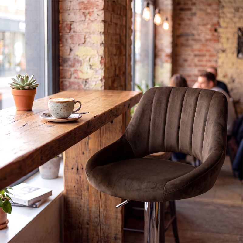 Ensemble de 2 tabourets de bar HD Milet C en velours brun