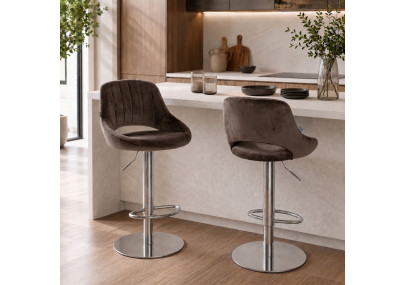 Ensemble de 2 tabourets de bar HD Milet C en velours brun