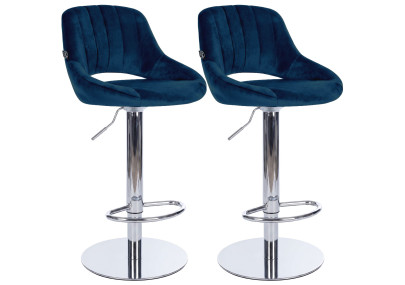 Ensemble de 2 tabourets de bar HD Milet C en velours bleu