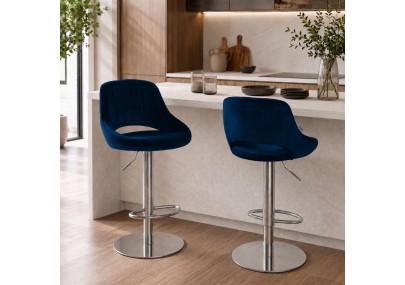 Ensemble de 2 tabourets de bar HD Milet C en velours bleu
