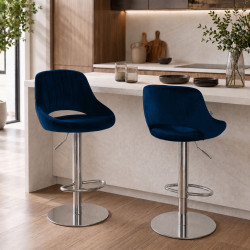 Ensemble de 2 tabourets de bar HD Milet C en velours bleu