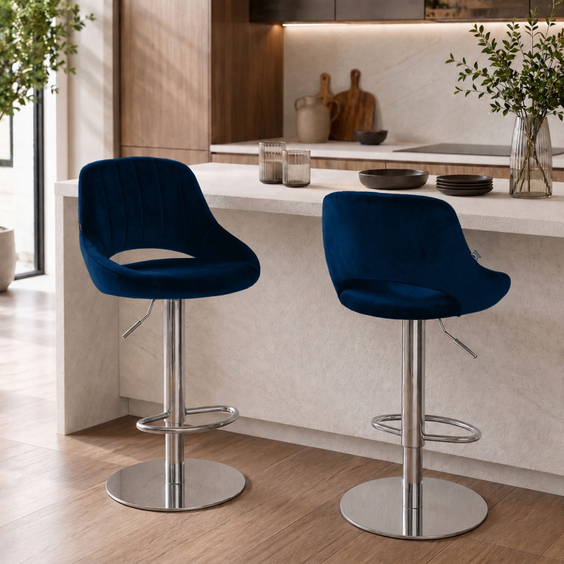 Ensemble de 2 tabourets de bar HD Milet C en velours bleu