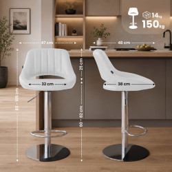 Ensemble de 2 tabourets de bar HD Milet C, similicuir blanc