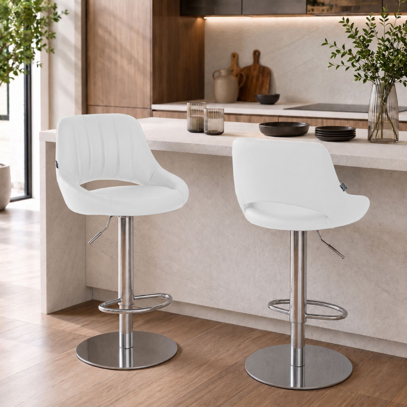 Ensemble de 2 tabourets de bar HD Milet C, similicuir blanc