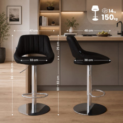 Ensemble de 2 tabourets de bar HD Milet C, similicuir noir