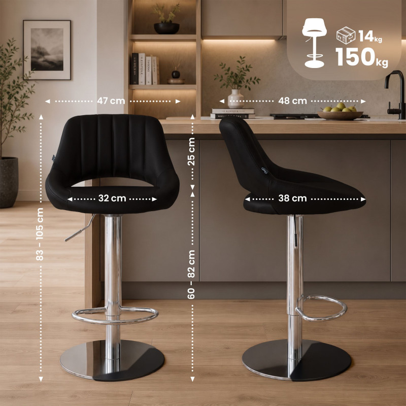 Ensemble de 2 tabourets de bar HD Milet C, similicuir noir