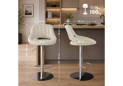 Ensemble de 2 tabourets de bar HD Milet C, similicuir crème