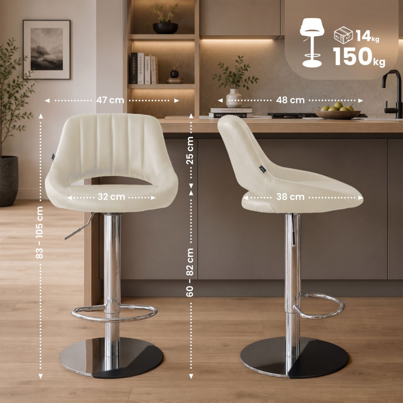 Ensemble de 2 tabourets de bar HD Milet C, similicuir crème