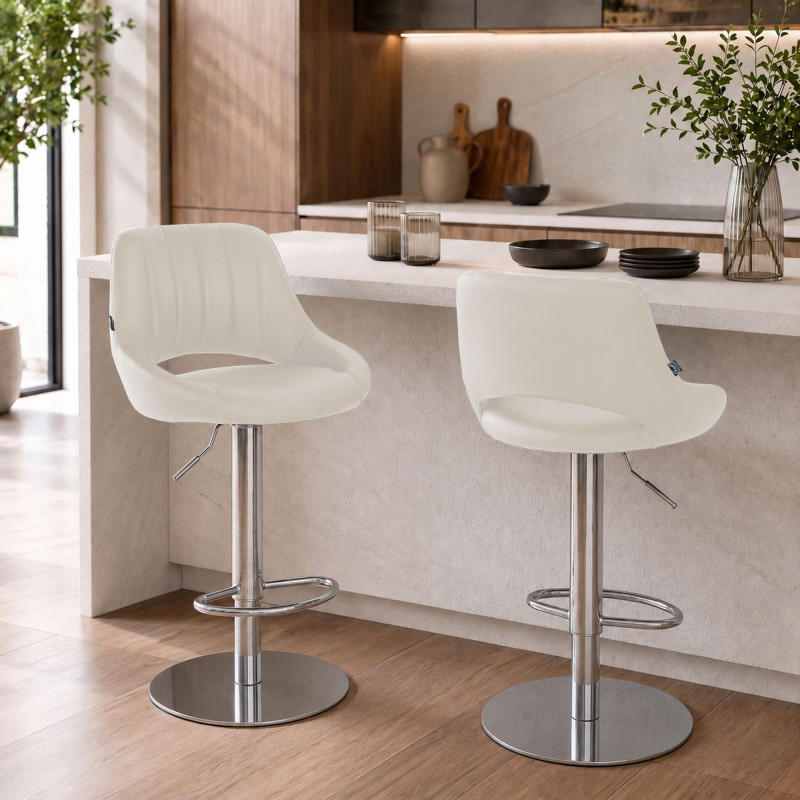 Ensemble de 2 tabourets de bar HD Milet C, similicuir crème