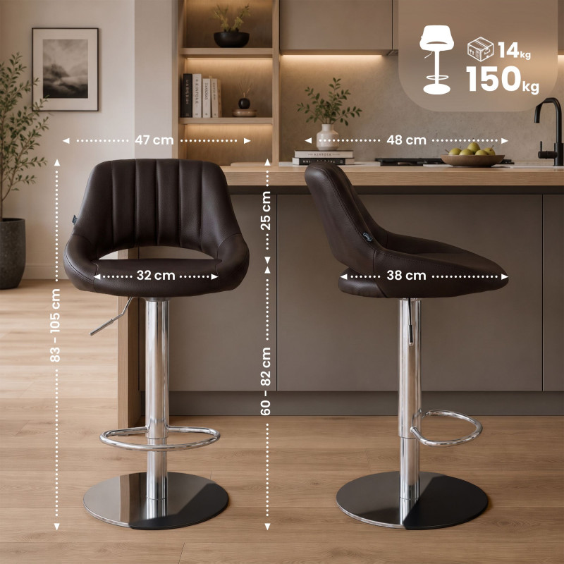 Ensemble de 2 tabourets de bar HD Milet C, similicuir brun