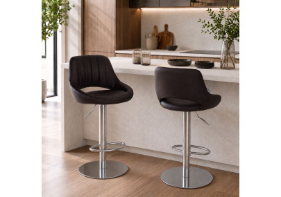 Ensemble de 2 tabourets de bar HD Milet C, similicuir brun