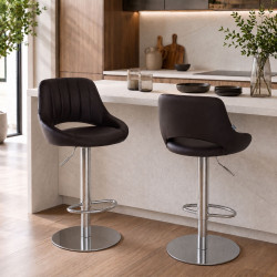 Ensemble de 2 tabourets de bar HD Milet C, similicuir brun