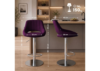 Ensemble de 2 tabourets de bar HD Milet C en tissu violet