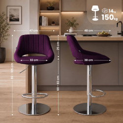 Ensemble de 2 tabourets de bar HD Milet C en tissu violet