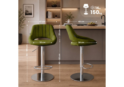 Ensemble de 2 tabourets de bar HD Milet C en tissu vert