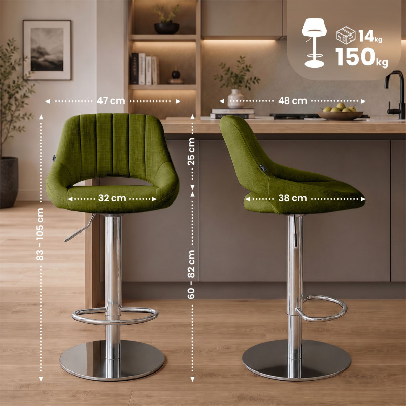Ensemble de 2 tabourets de bar HD Milet C en tissu vert