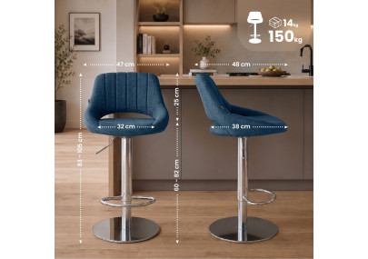 Ensemble de 2 tabourets de bar HD Milet C en tissu bleu