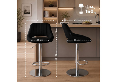 Ensemble de 2 tabourets de bar HD Milet C en tissu gris foncé
