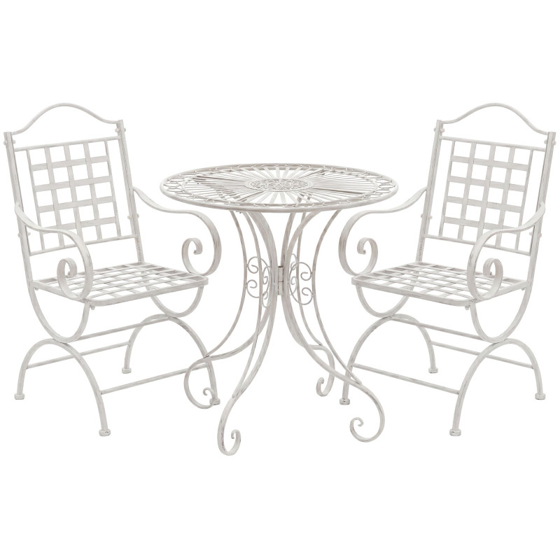 Ensemble de mobilier de jardin Viro avec 2 chaises blanc antique