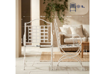 Ensemble de mobilier de jardin Viro avec 2 chaises blanc antique